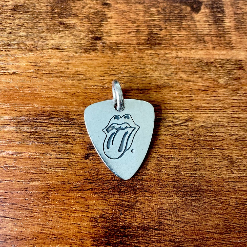 Chrome Hearts Silver Guitar Pick Pendant with Iconic Rolling Stone Logo